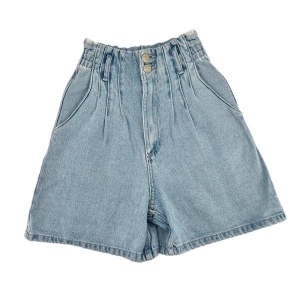 Zara High Rise Denim Mom Shorts Pleated Wedgie High - Picture 5 of 11